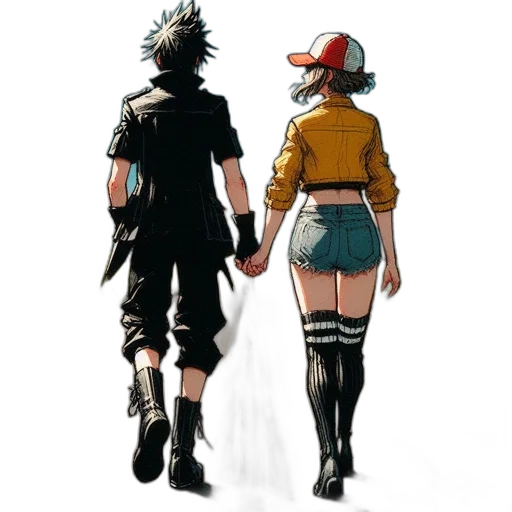 concept art, comic book art, pixel art, anime, monochrome, two, animated, characters transparent PNG cut-out