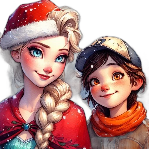 fantasy art, concept art, comic book art, photorealistic, snow, red, two, cheerful transparent PNG cut-out
