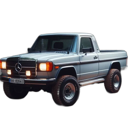 car, animal, weapon, photorealistic, 3d render, silver, mercedes-benz, pickup transparent PNG cut-out