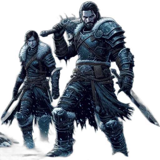 sword, concept art, fantasy art, comic book art, 3d render, snow, monochrome, two transparent PNG cut-out