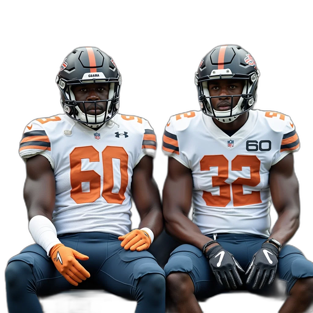 two, football, players, sitting, bench, wearing, white, jerseys transparent PNG cut-out