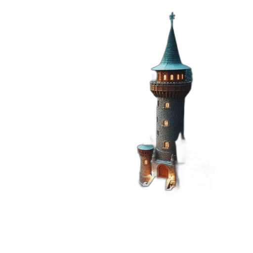 furniture, 3d render, concept art, stone, tower, illuminated, within, stands transparent PNG cut-out