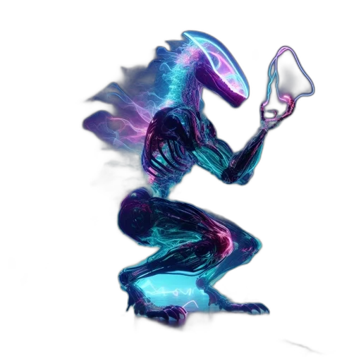 dragon, creature, robot, staff, concept art, vaporwave, fantasy art, 3d render transparent PNG cut-out