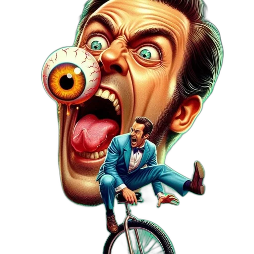 face, comic book art, photorealistic, concept art, cartoon, uncanny, portrait, grotesque transparent PNG cut-out
