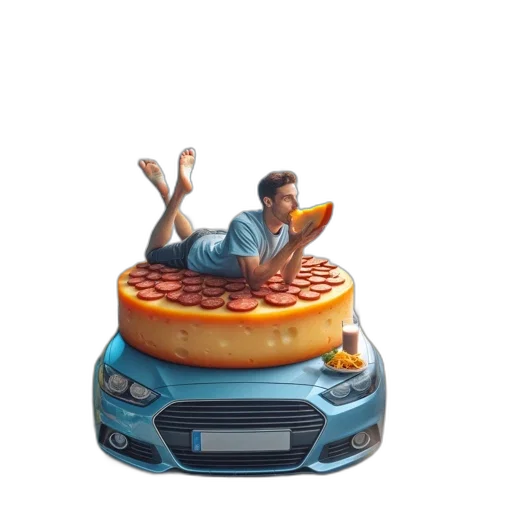 car, food, 3d render, concept art, photorealistic, vaporwave, fire, man transparent PNG cut-out