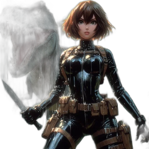 weapon, concept art, comic book art, fantasy art, photorealistic, animated, woman, rain transparent PNG cut-out