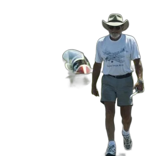 hat, staff, older, man, wearing, cowboy, walks, front transparent PNG cut-out