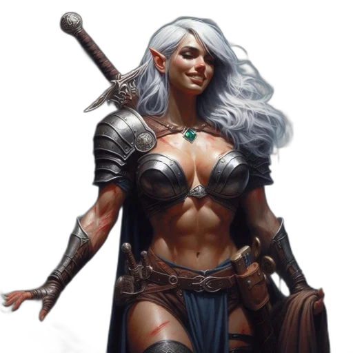 sword, fantasy art, concept art, comic book art, pixel art, dark, female, warrior transparent PNG cut-out