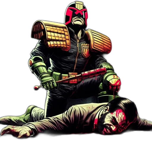 comic book art, concept art, cyberpunk, red, armored, figure, black, helmet transparent PNG cut-out