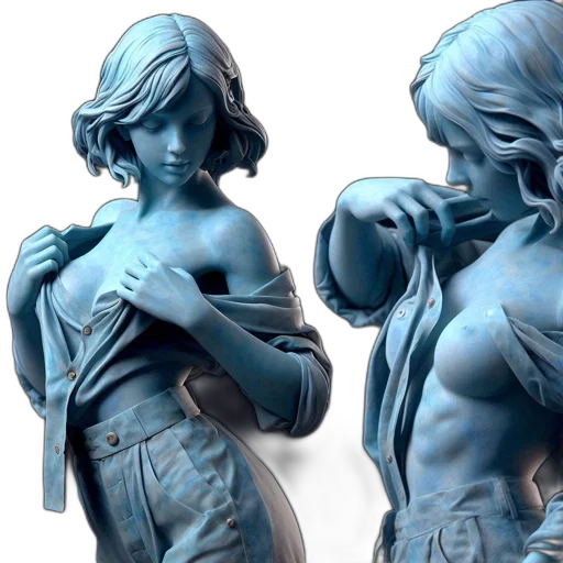 3d render, concept art, fantasy art, photorealistic, blue, two, female, statues transparent PNG cut-out
