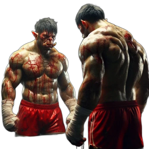 photorealistic, concept art, 3d render, oil painting, muscular, figure, distinctive, features transparent PNG cut-out
