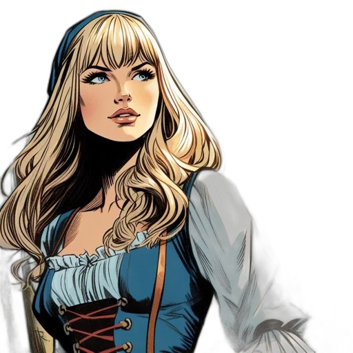 comic book art, fantasy art, concept art, cartoon, portrait, woman, long, blonde transparent PNG cut-out