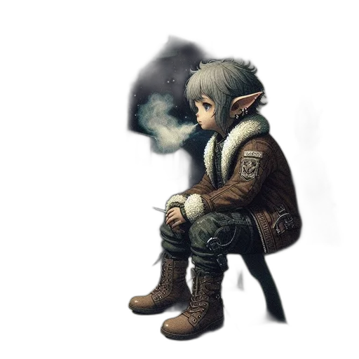 jacket, mask, weapon, creature, concept art, fantasy art, pixel art, watercolor transparent PNG cut-out