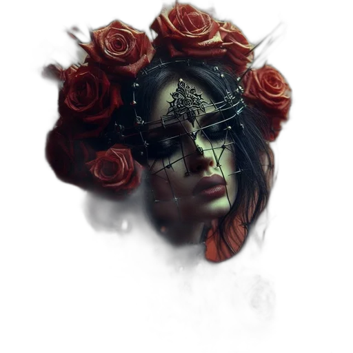 crown, face, mask, flower, fantasy art, cyberpunk, concept art, photorealistic transparent PNG cut-out