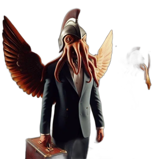 creature, mask, jacket, staff, concept art, 3d render, fantasy art, photorealistic transparent PNG cut-out