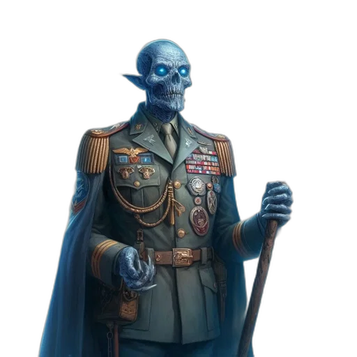 staff, jacket, robot, concept art, fantasy art, comic book art, blue, ethereal transparent PNG cut-out