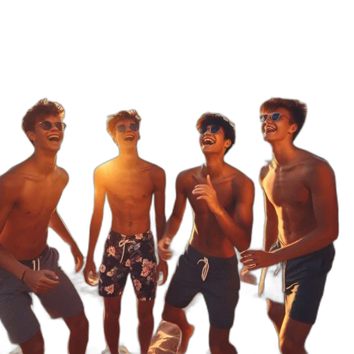 concept art, watercolor, 3d render, cartoon, underwater, beach, four, young transparent PNG cut-out