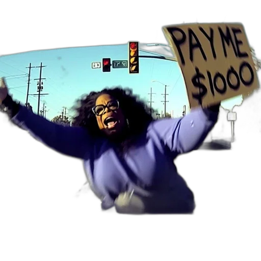 vaporwave, concept art, city street, individual, holds, pay, 1000, sign transparent PNG cut-out