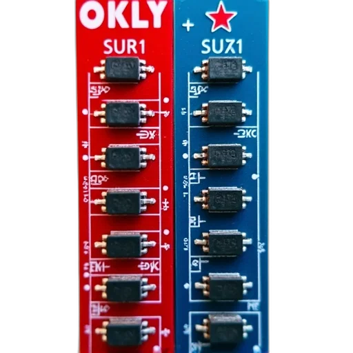 cyberpunk, close-up, image, red, blue, electronic, circuit, board transparent PNG cut-out