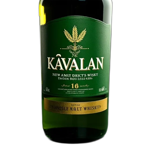 bottle, close-up, green, label, reads, kavalan, white, letters transparent PNG cut-out