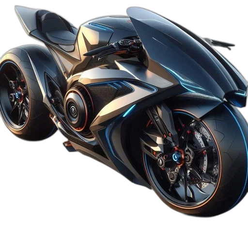 car, 3d render, concept art, photorealistic, sleek, futuristic, motorcycle, neon transparent PNG cut-out