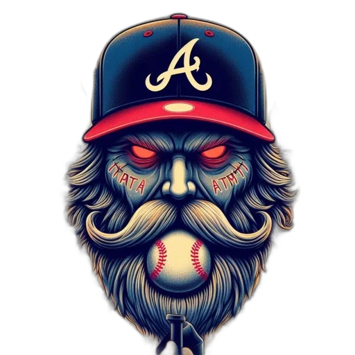 mask, face, creature, cartoon, large, fierce-looking, wearing, braves transparent PNG cut-out