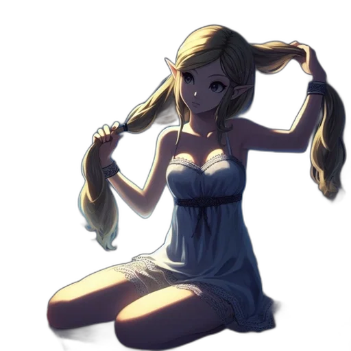 dress, hair, staff, weapon, anime, concept art, pixel art, fantasy art transparent PNG cut-out