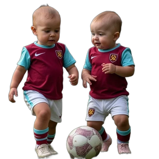 photorealistic, 3d render, two, baby, soccer, bodysuits, say, west transparent PNG cut-out