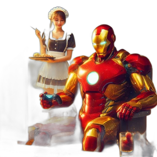 robot, food, comic book art, concept art, pixel art, 3d render, fire, domestic transparent PNG cut-out