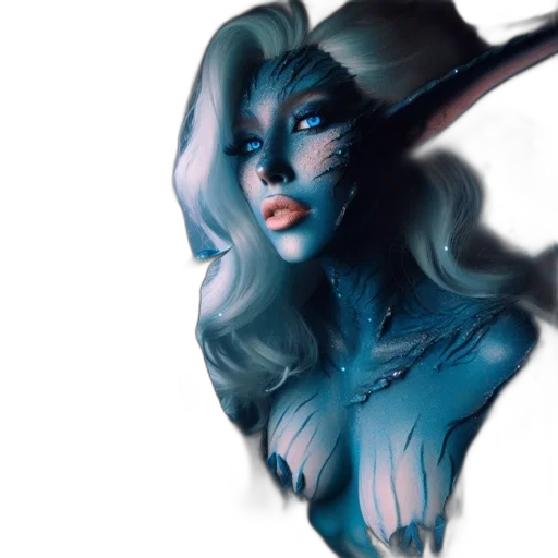 fantasy art, concept art, comic book art, photorealistic, blue, ethereal, mermaid-like, creature transparent PNG cut-out