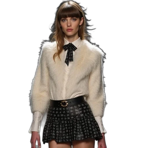 jacket, monochrome, rabbit, eared, blouse, mini, skirt, fall transparent PNG cut-out