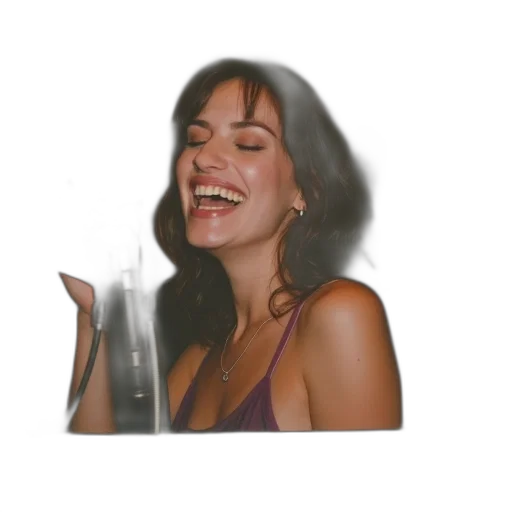 face, photorealistic, polaroid, photo, taken, woman, singing, into transparent PNG cut-out