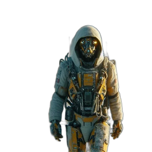 jacket, mask, robot, creature, concept art, cyberpunk, 3d render, comic book art transparent PNG cut-out