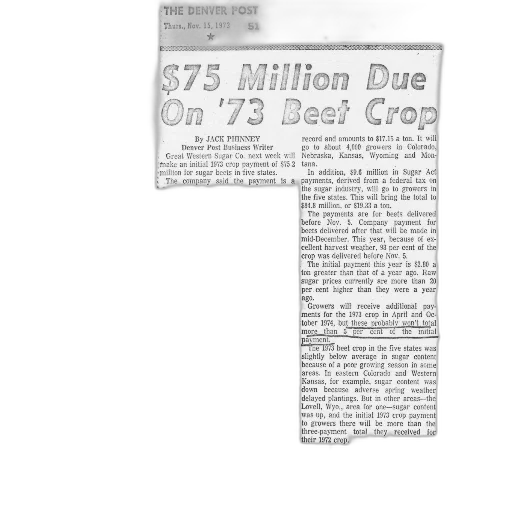 denver, post, article, november, 1973, discusses, million, due transparent PNG cut-out