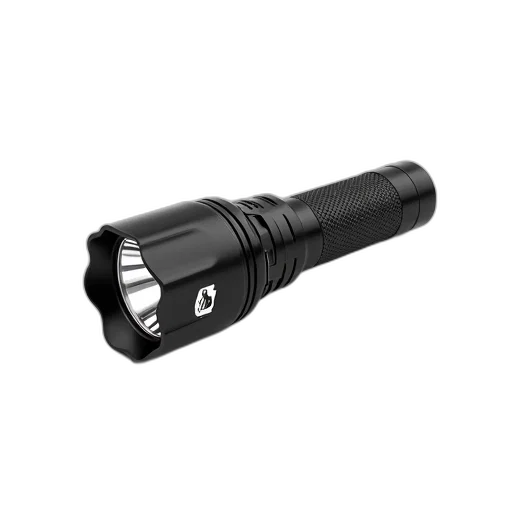 weapon, staff, black, flashlight, textured, grip, white, emblem transparent PNG cut-out