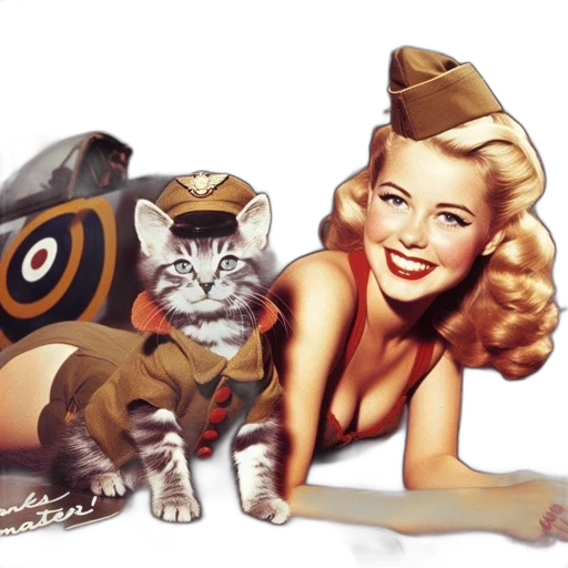photorealistic, comic book art, concept art, cartoon, woman, vintage, hairstyle, military-style transparent PNG cut-out