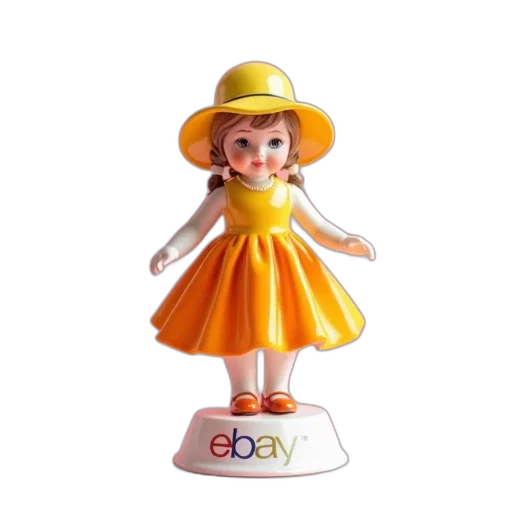 dress, robot, 3d render, porcelain, doll, yellow, orange, matching transparent PNG cut-out