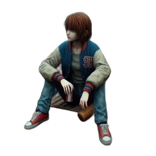 jacket, shoes, creature, face, concept art, pixel art, 3d render, photorealistic transparent PNG cut-out