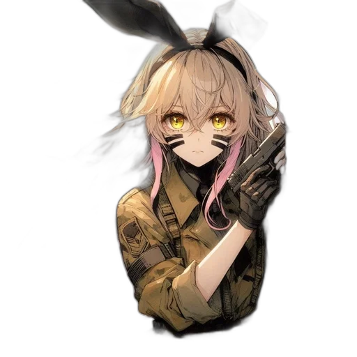 weapon, animal, mask, hair, anime, pixel art, concept art, watercolor transparent PNG cut-out