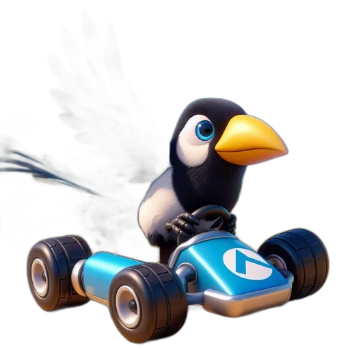 car, robot, 3d render, concept art, animated, bird-like, character, races transparent PNG cut-out