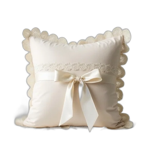 furniture, crown, 3d render, beige, pillow, white, lace, trim transparent PNG cut-out