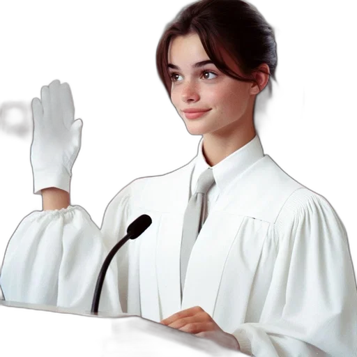 staff, jacket, photorealistic, young, woman, white, robe, stands transparent PNG cut-out