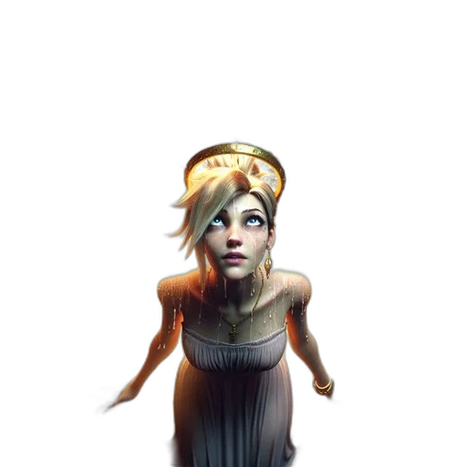 dress, staff, face, crown, concept art, fantasy art, comic book art, 3d render transparent PNG cut-out