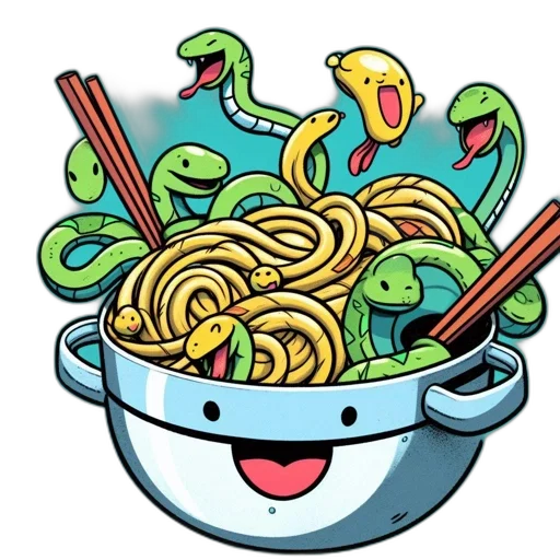 food, animal, pixel art, concept art, cartoon, anthropomorphic, pot, noodles transparent PNG cut-out