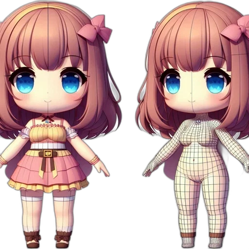 dress, creature, pixel art, 3d render, anime, concept art, pastel, monochrome transparent PNG cut-out