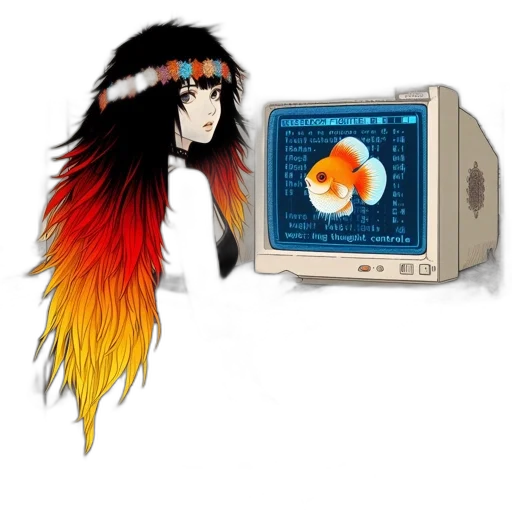 pixel art, concept art, vaporwave, fantasy art, fire, animated, female, character transparent PNG cut-out