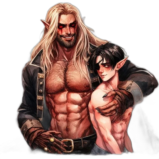fantasy art, concept art, comic book art, pixel art, two, distinctive, male, characters transparent PNG cut-out
