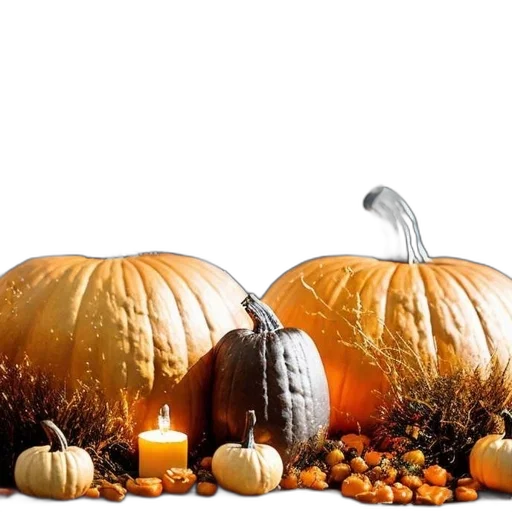 photorealistic, 3d render, earth tones, festive, autumnal, scene, features, three transparent PNG cut-out