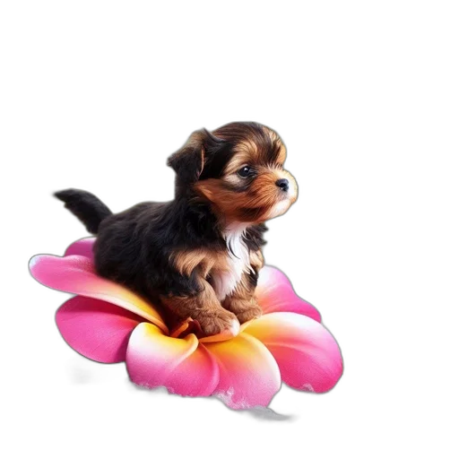 flower, animal, creature, photorealistic, 3d render, puppy, stands, atop transparent PNG cut-out