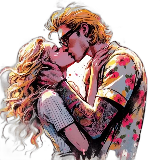 comic book art, watercolor, concept art, cartoon, neon lights, fire, outer space, intimate transparent PNG cut-out